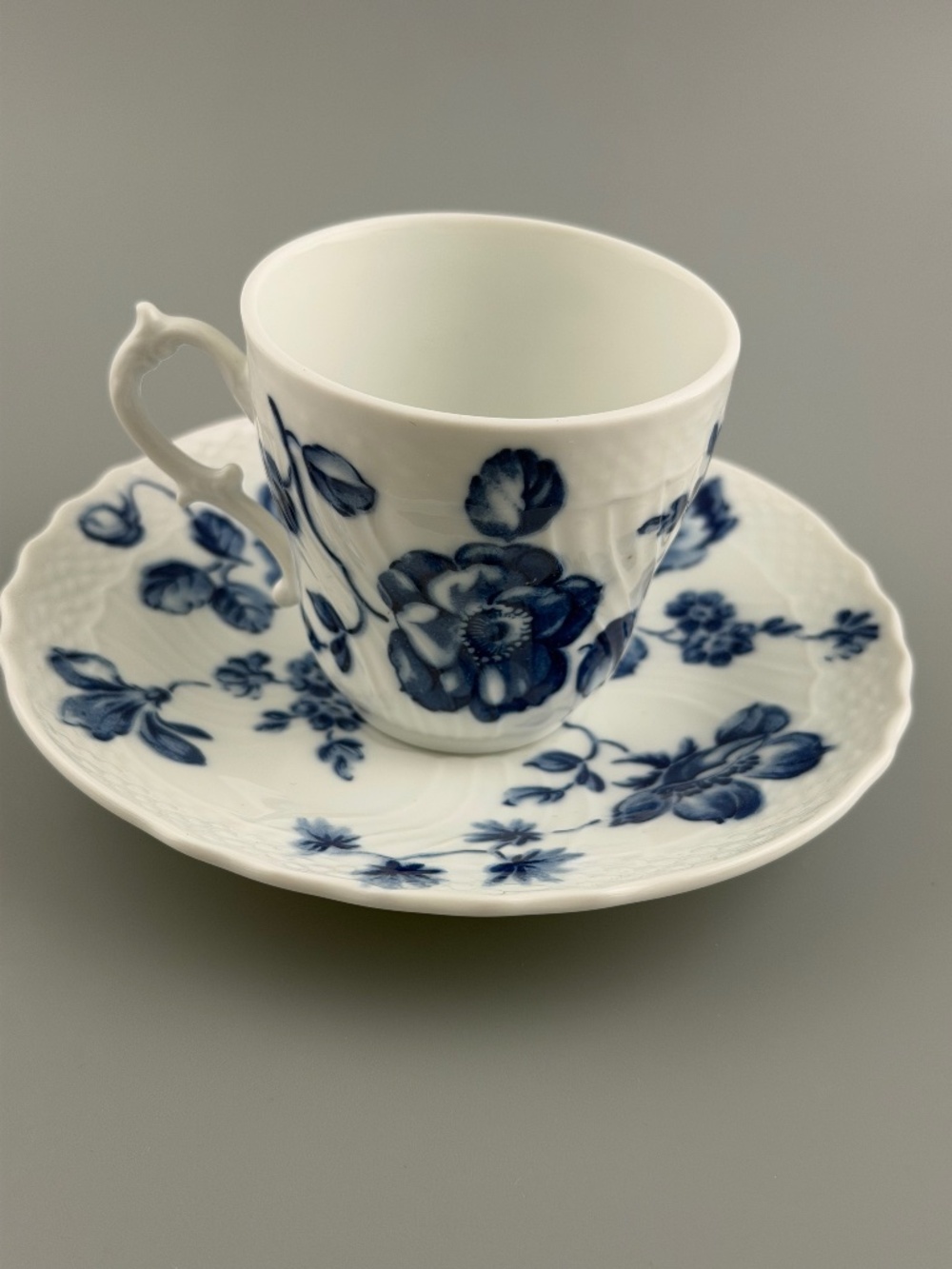Richard Ginori Italy Blue Rose on White Espresso Cup and Saucer set